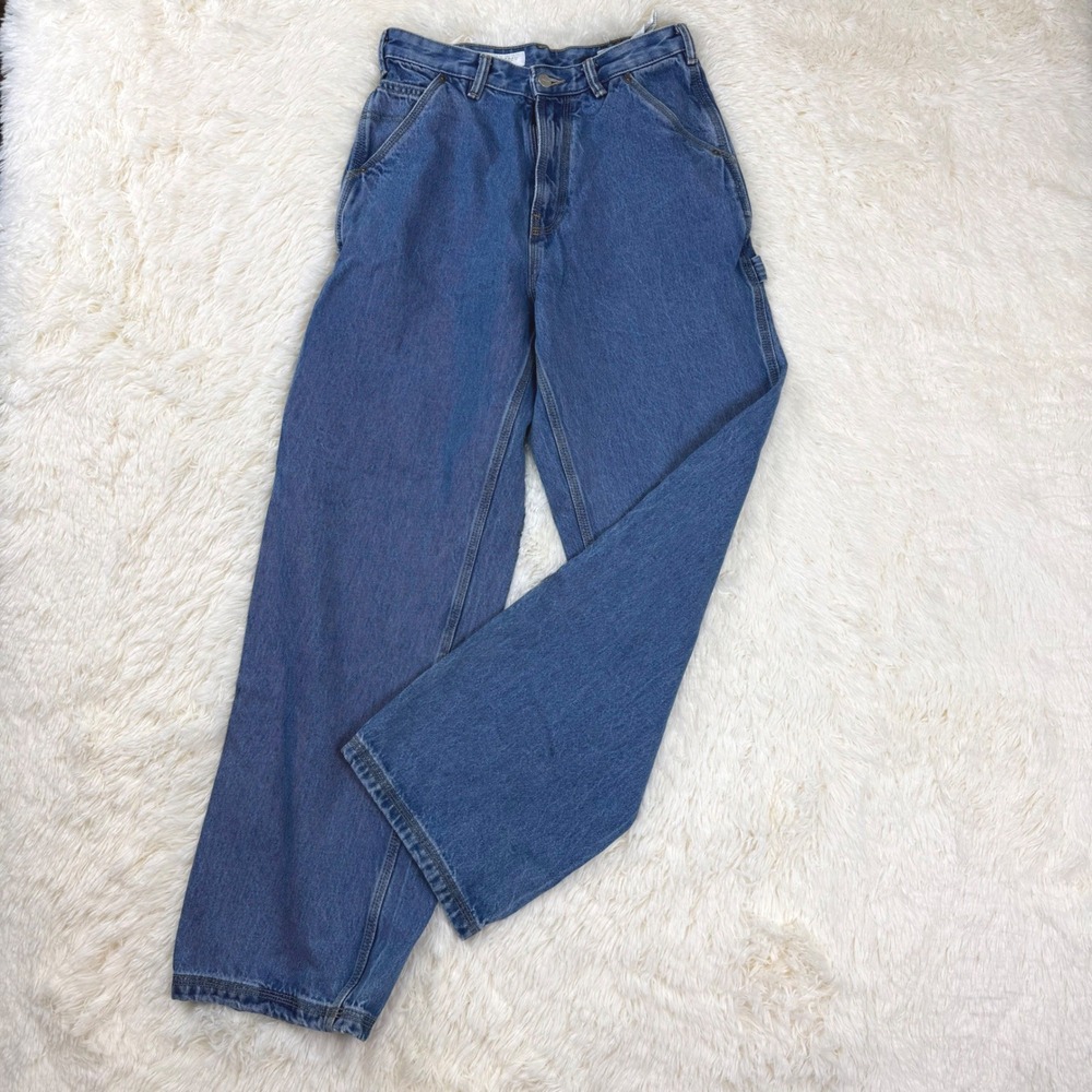 Zara Carpenter Jeans Women 29 Blue Wide Leg High Waisted Utility Denim